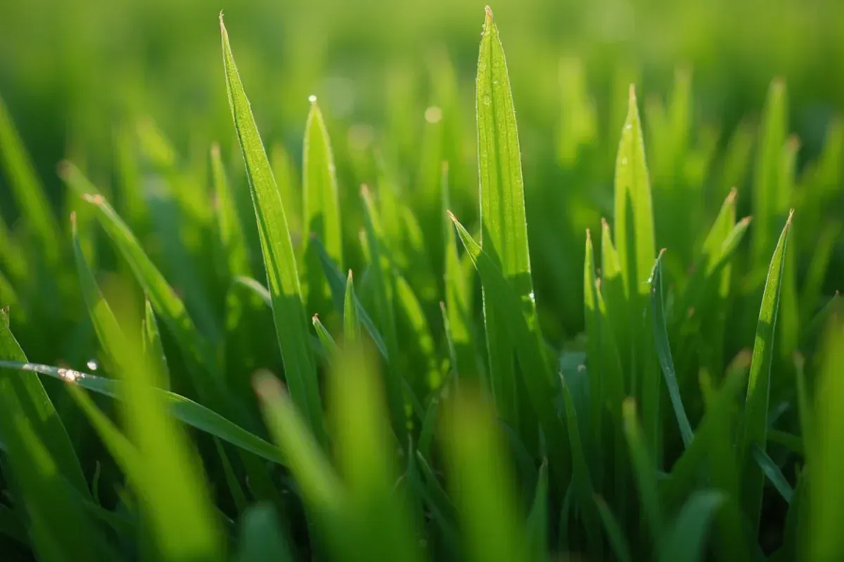Close-up of fine-bladed Kentucky bluegrass turf in an Indianapolis lawn