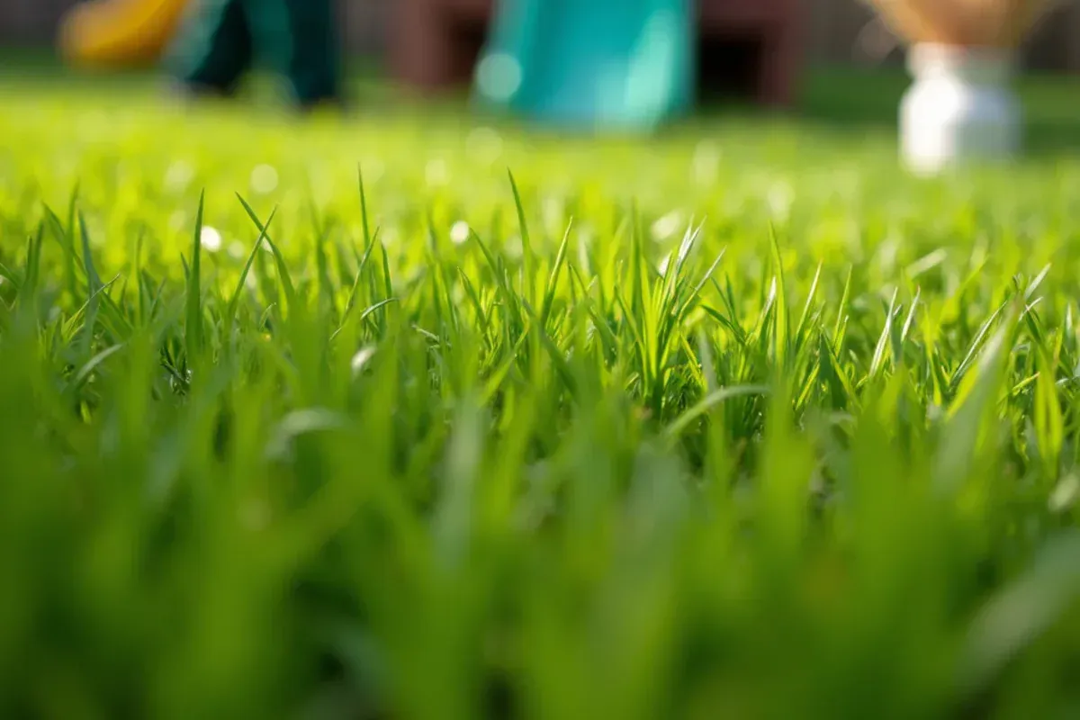 Close-up of glossy perennial ryegrass in a high-traffic Indiana lawn area
