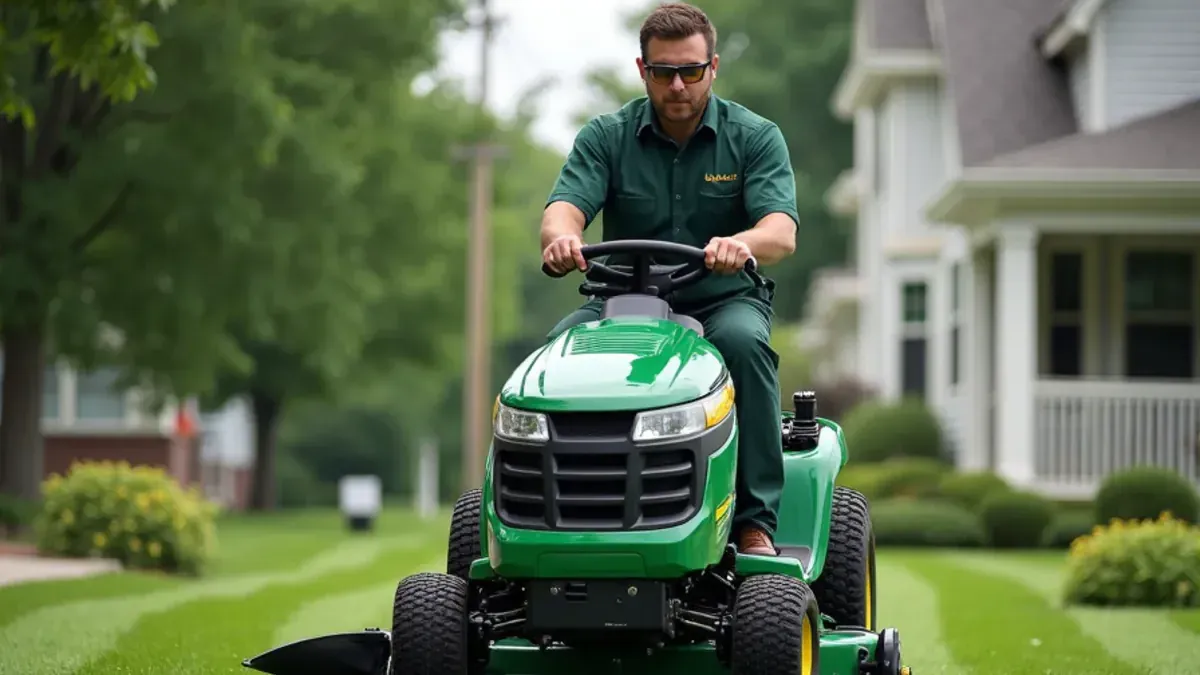 Crabgrass-free front lawn mowed at 3.5 inches beside a west-side ranch in Ben Davis, IN, by Speedway Lawn Maintenance