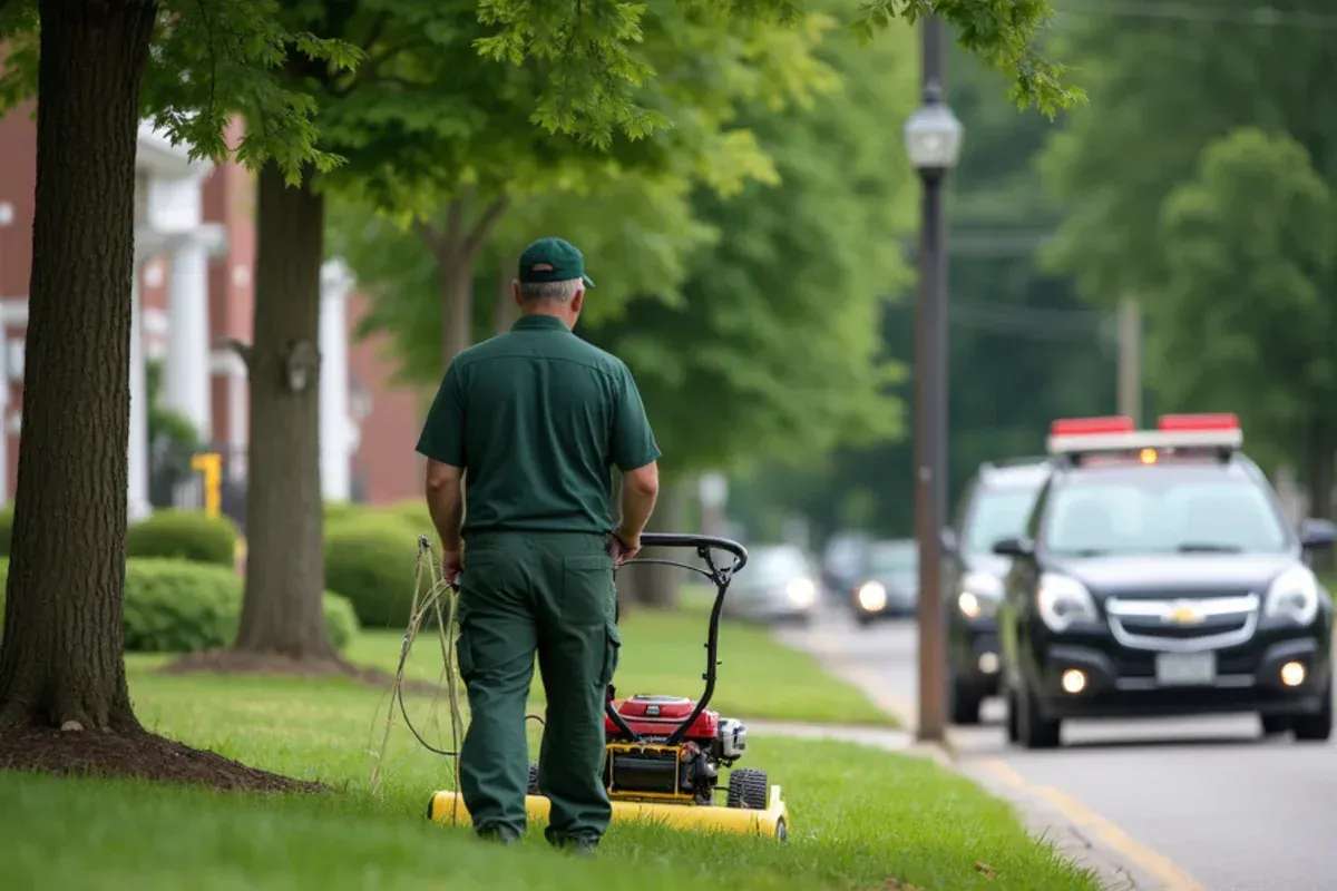 Homes and lawns in the Historic town center along Washington Street area of Cumberland, IN