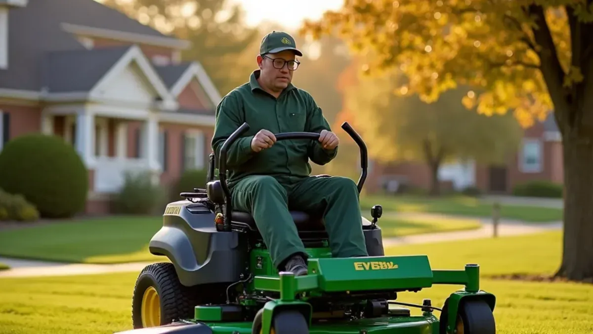 Hillside lawn mowed at a tailored height beside a tree-lined slope in Martinsville, IN