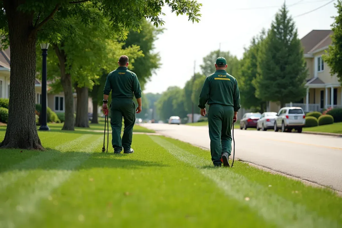 Homes and lawns in the Town center at SR-39 and SR-42 area of Monrovia, IN