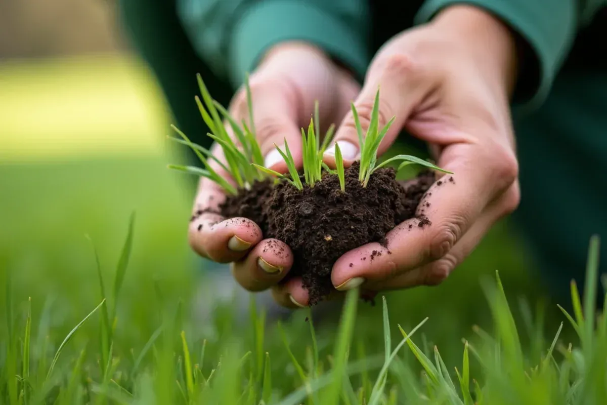Split grass crown showing a firm light-tan center during a drought lawn check